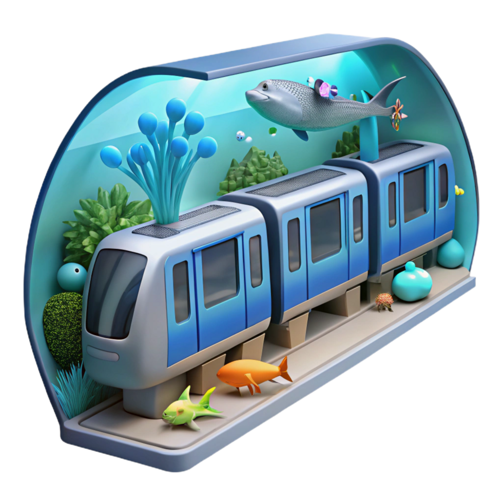 impressive rustic stunning traditional Undersea Train 3D Illustration premium high resolution png