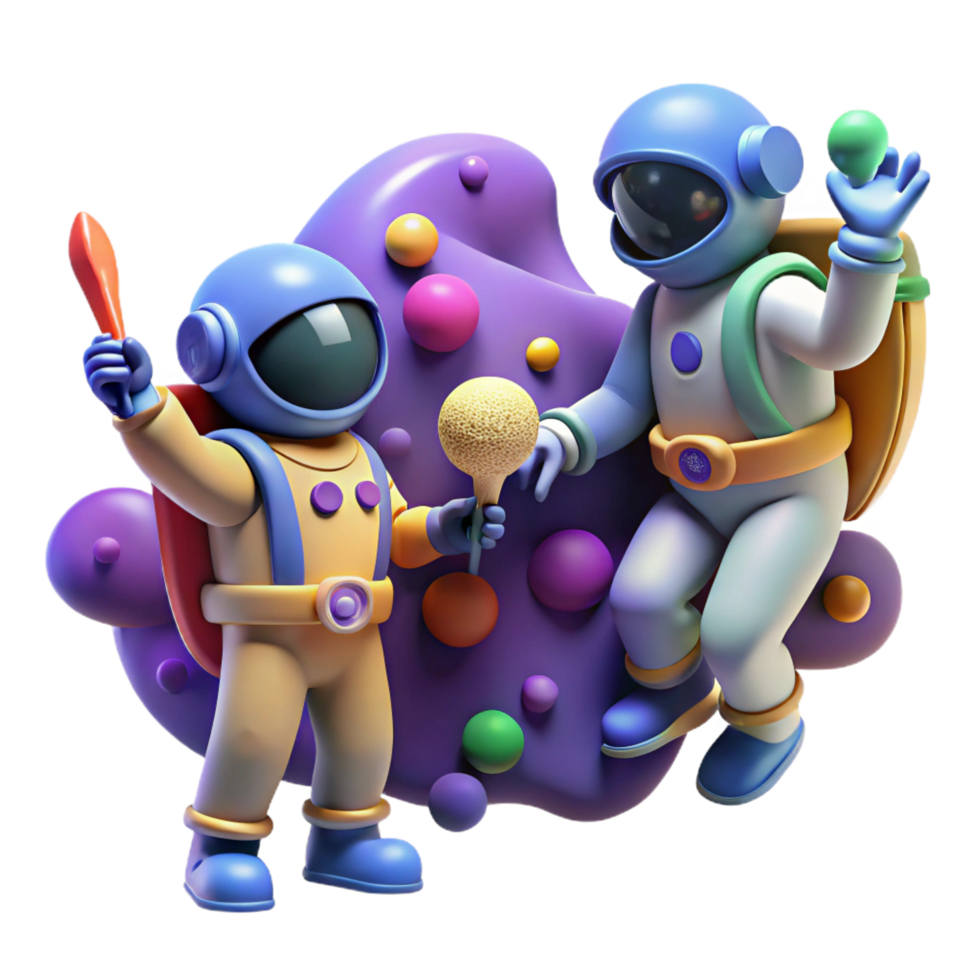 vibrant creative serene traditional Fun Astronauts 3D Illustration 4K detailed png