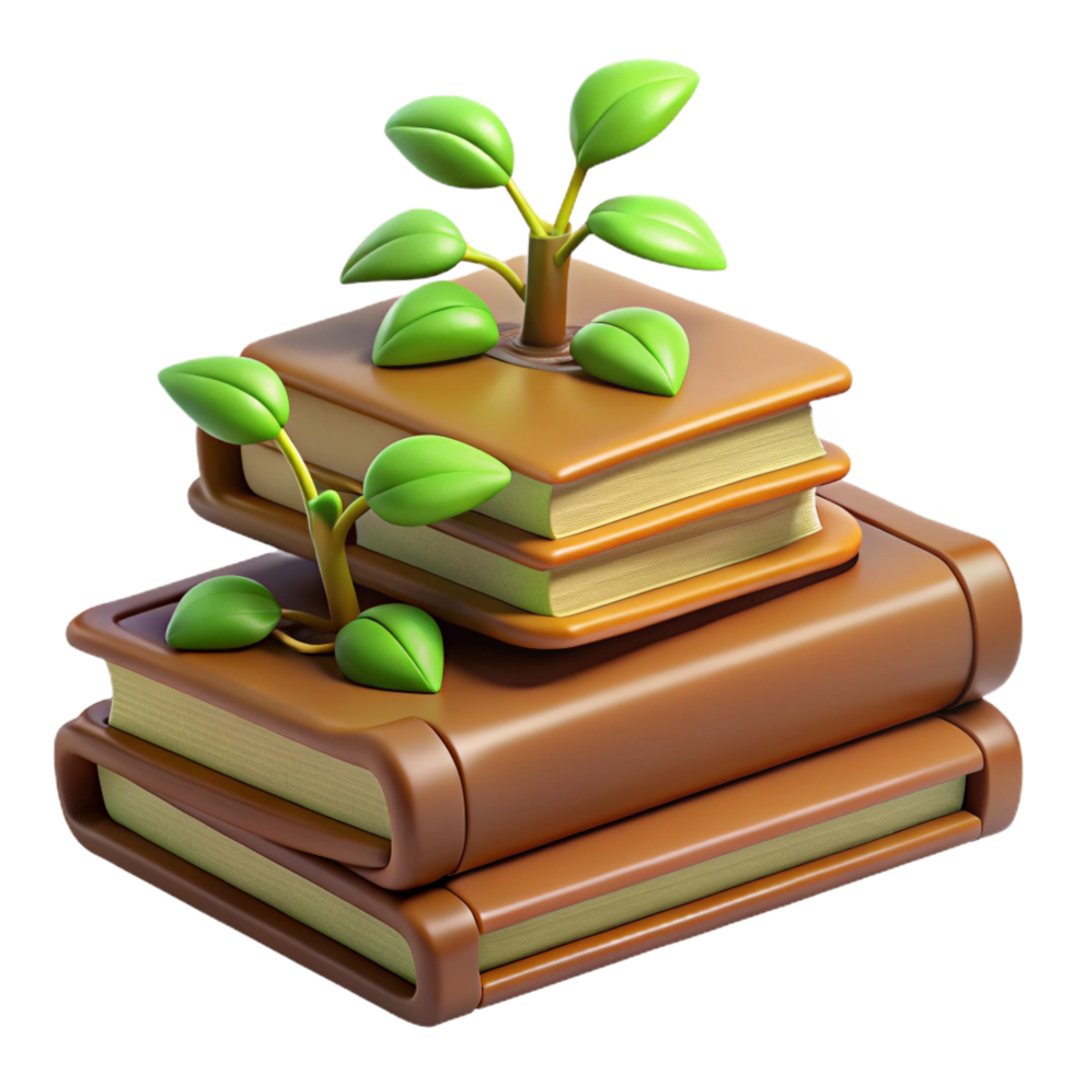 beautiful vintage dramatic classic 3D Render Stack of Books with Plants premium original png