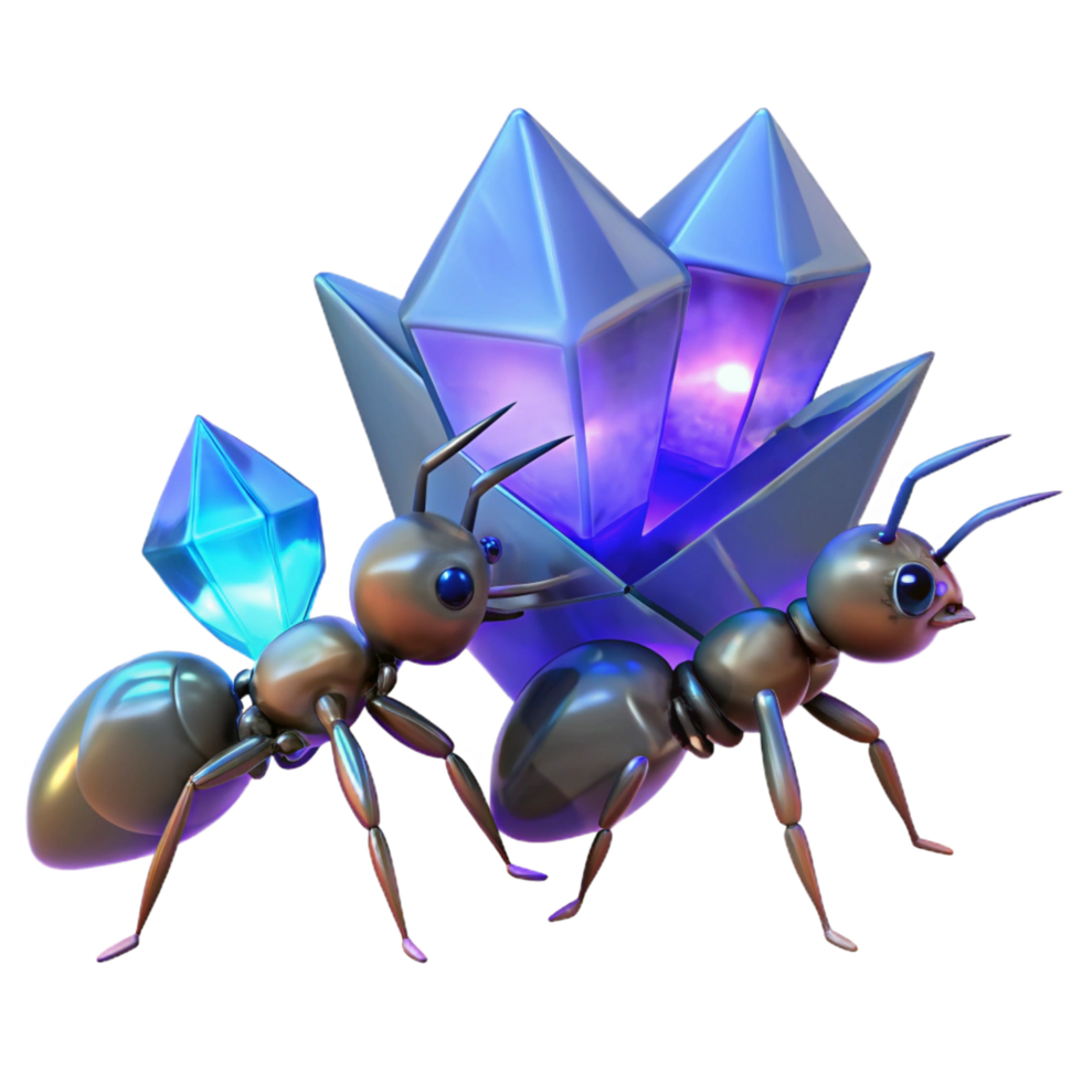 Ants and Crystal 3D Render png