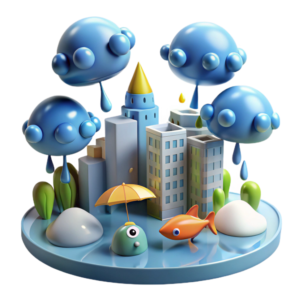 wonderful minimalist extraordinary modern Rainy Cityscape 3D Illustration 4K exclusive png