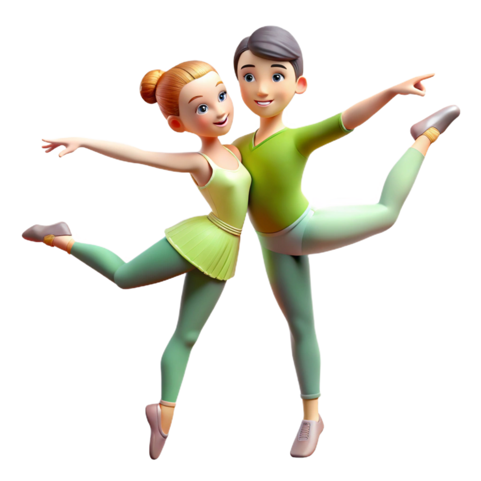 serene creative beautiful contemporary 3D Cartoon Ballet Dancers Illustration high resolution high quality png