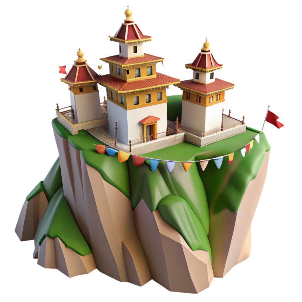 serene rustic extraordinary traditional 3D Render Mountaintop Temple Illustration high quality original png