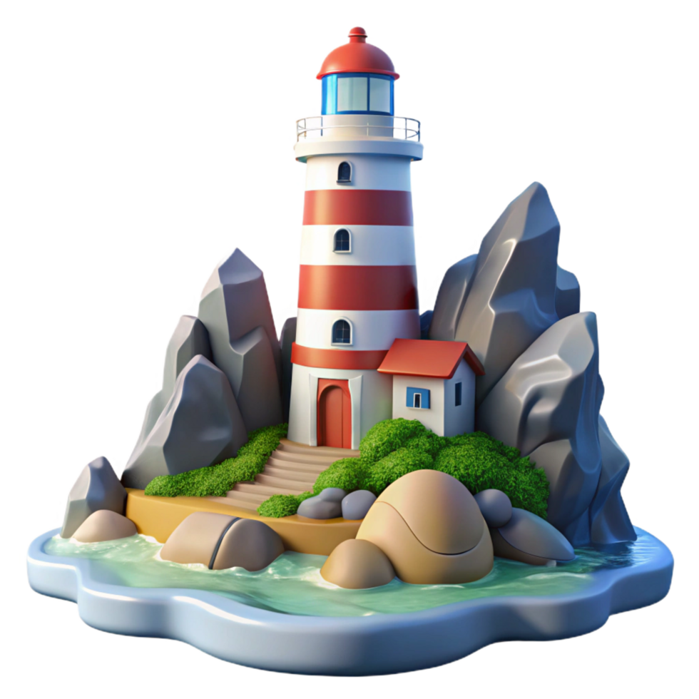 serene artistic wonderful rustic Lighthouse Island 3D Render 4K high quality png