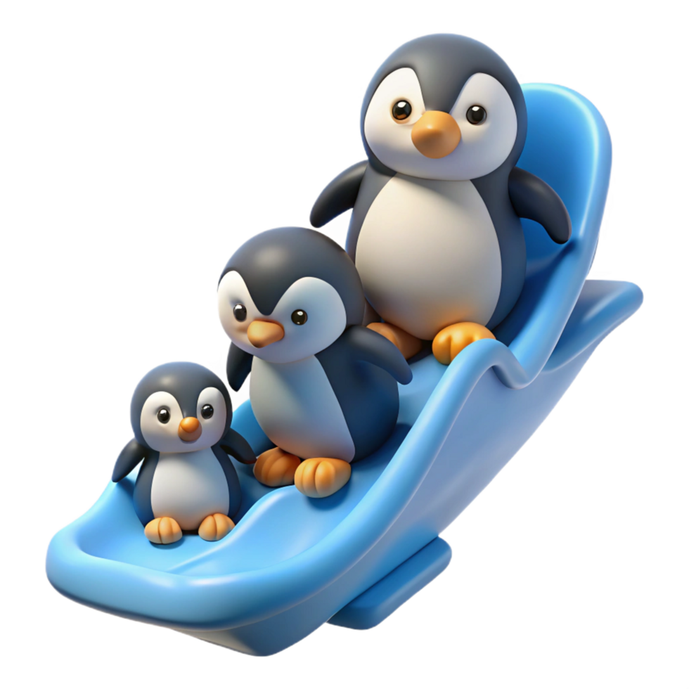 serene abstract vibrant minimalist Adorable 3D Penguin Family Slides high resolution exclusive png