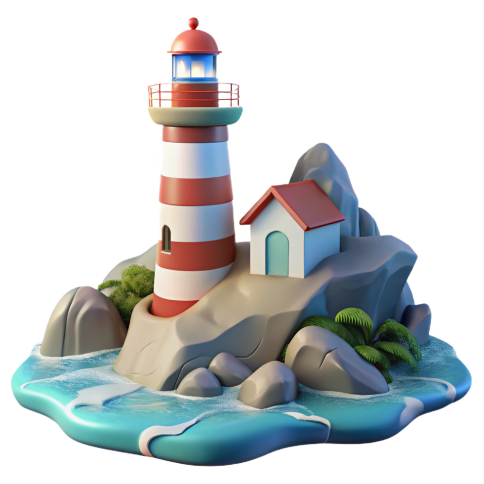 extraordinary contemporary beautiful abstract Lighthouse 3D Render Island Scene premium high resolution png