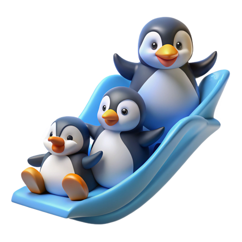 Cute Penguins Sliding 3D Render png