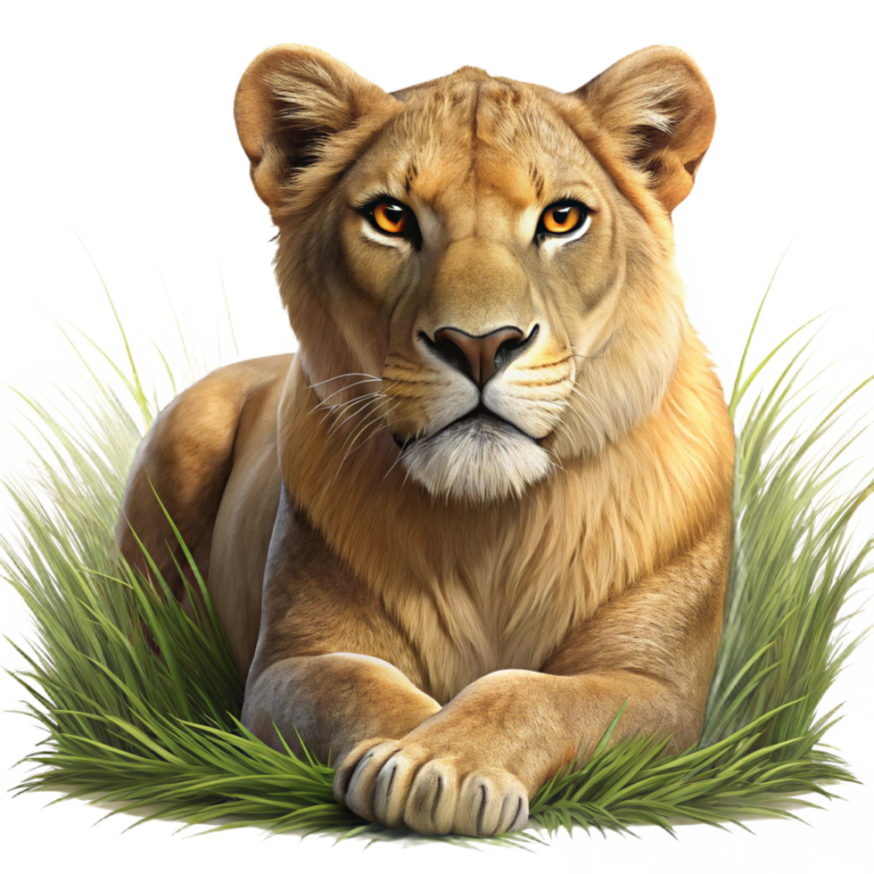 Majestic Lioness in Grass 3D Illustration png