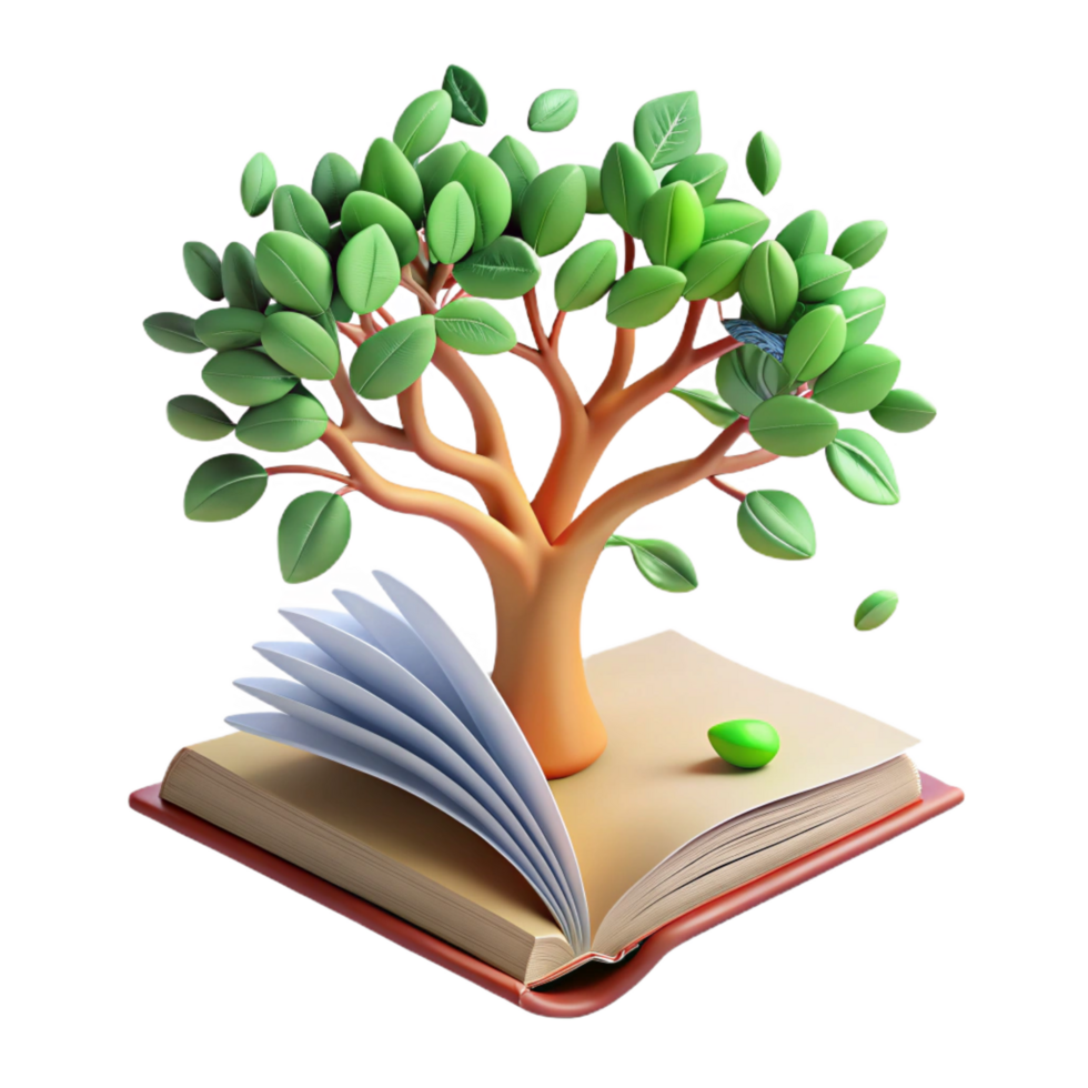 beautiful classic vibrant minimalist 3D Illustration Tree Growing from Open Book genuine genuine png