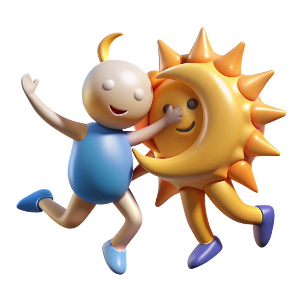 vibrant classic impressive classic Joyful 3D Render of Child and Sun high resolution exclusive png