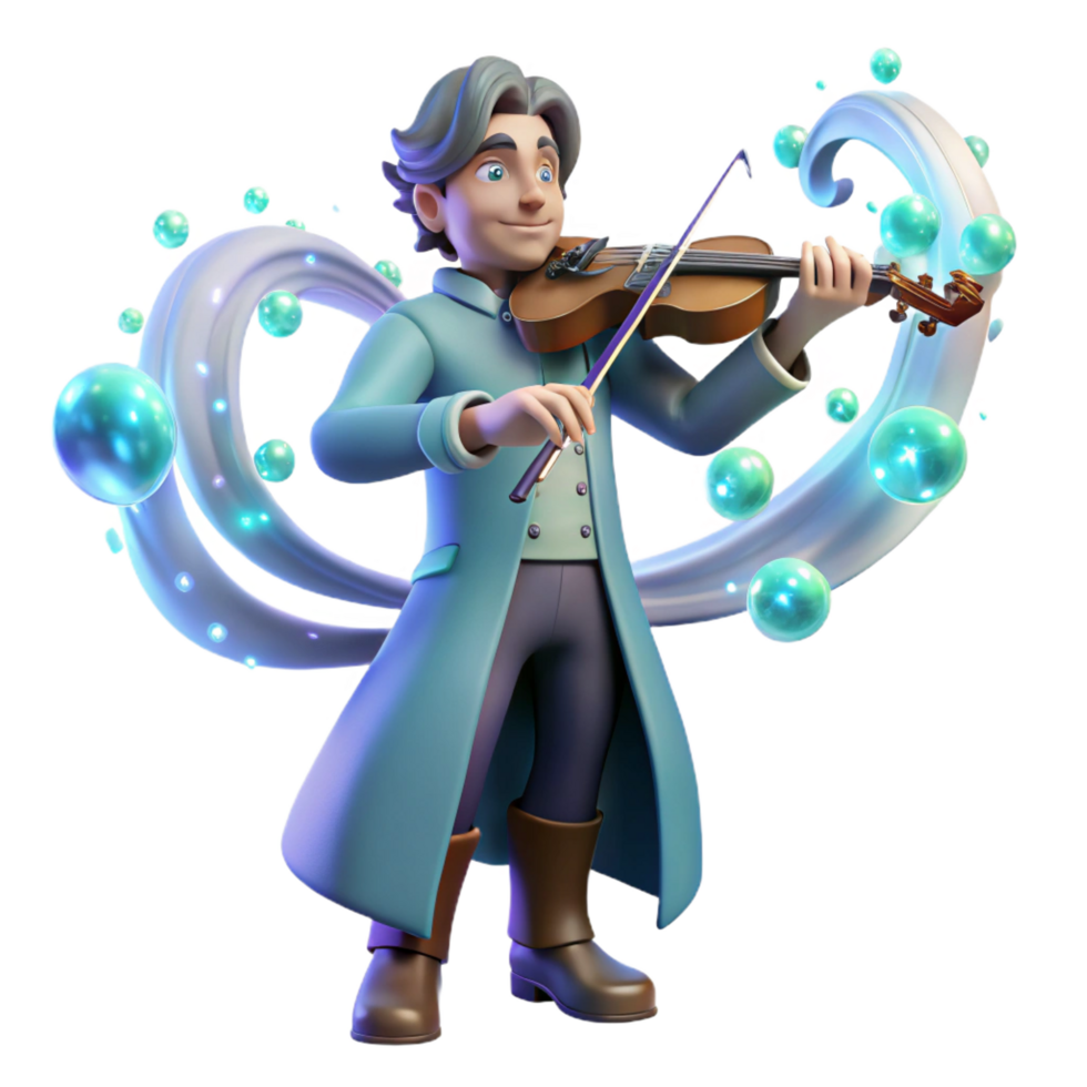 magnificent minimalist dramatic rustic 3D Illustration Musician Playing Violin exclusive authentic png