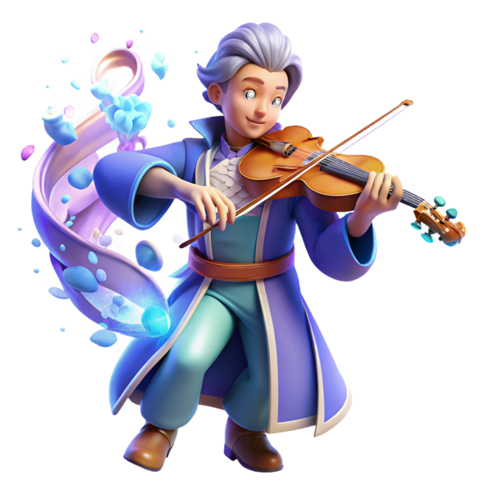 3D Illustration Young Wizard Playing Violin png