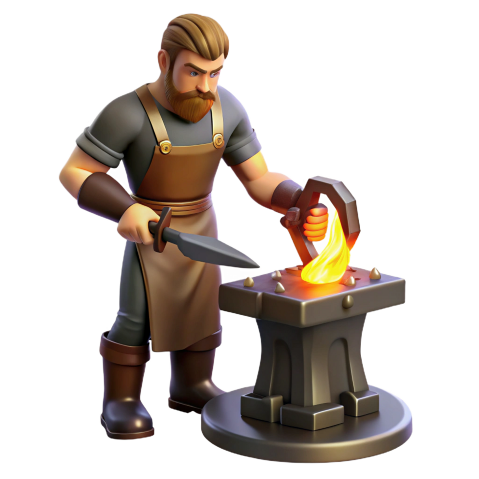 serene abstract stunning creative 3D Illustration Blacksmith Forging Metal high resolution genuine png