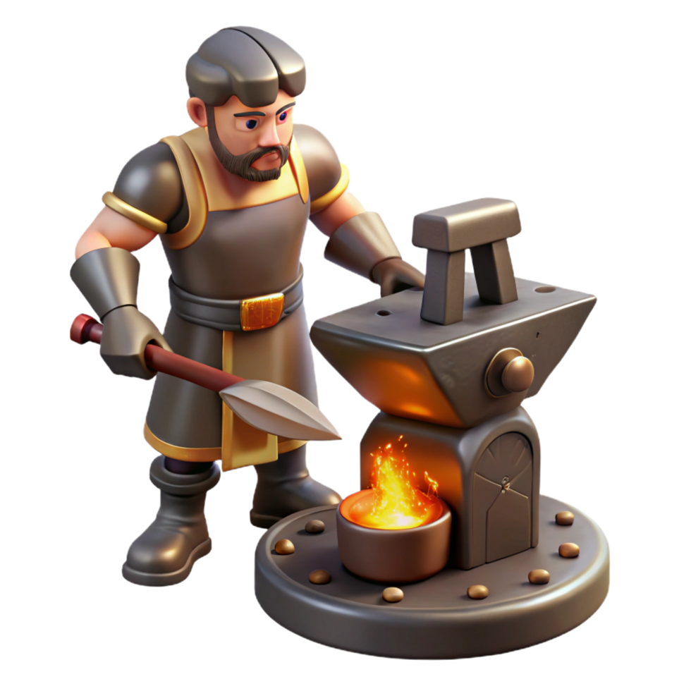 serene minimalist vibrant abstract 3D Render Blacksmith at Work high quality authentic png