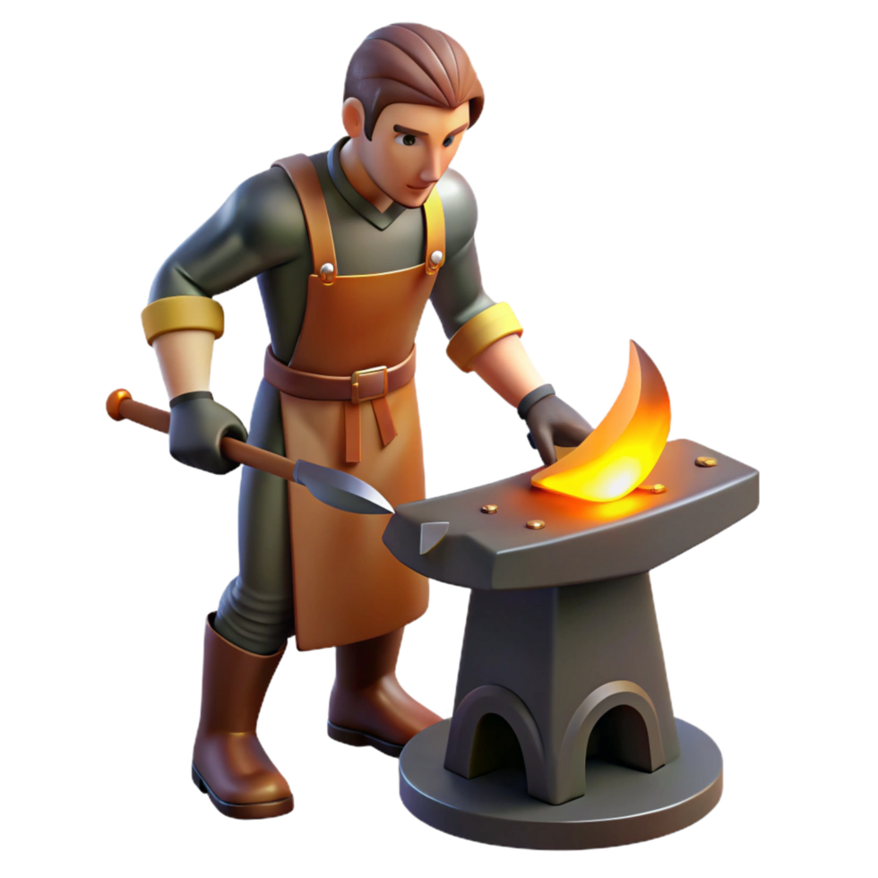 wonderful abstract dramatic modern 3D Cartoon Blacksmith at Work 4K professional png