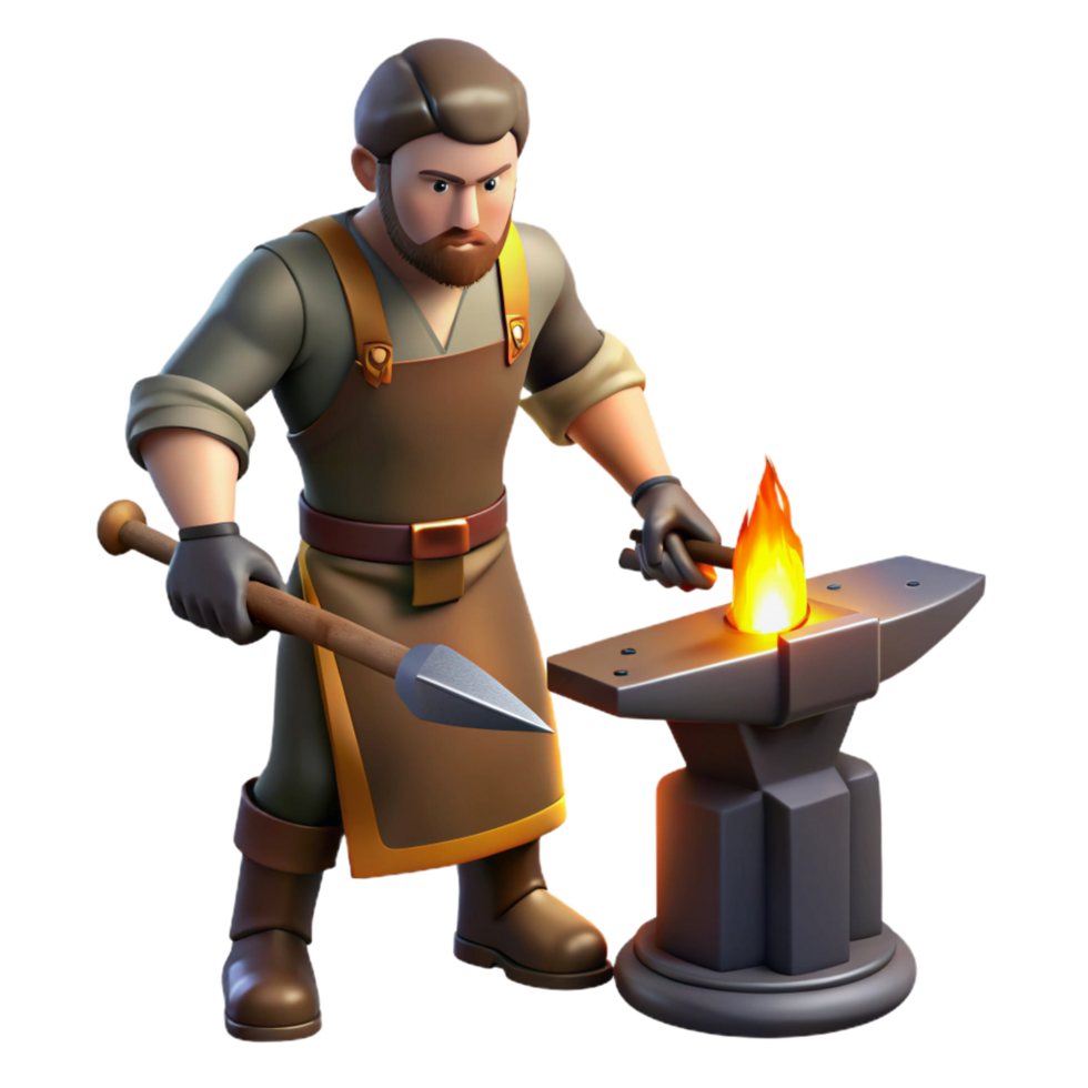 vibrant creative dramatic minimalist Blacksmith 3D Render Illustration high resolution 4K png