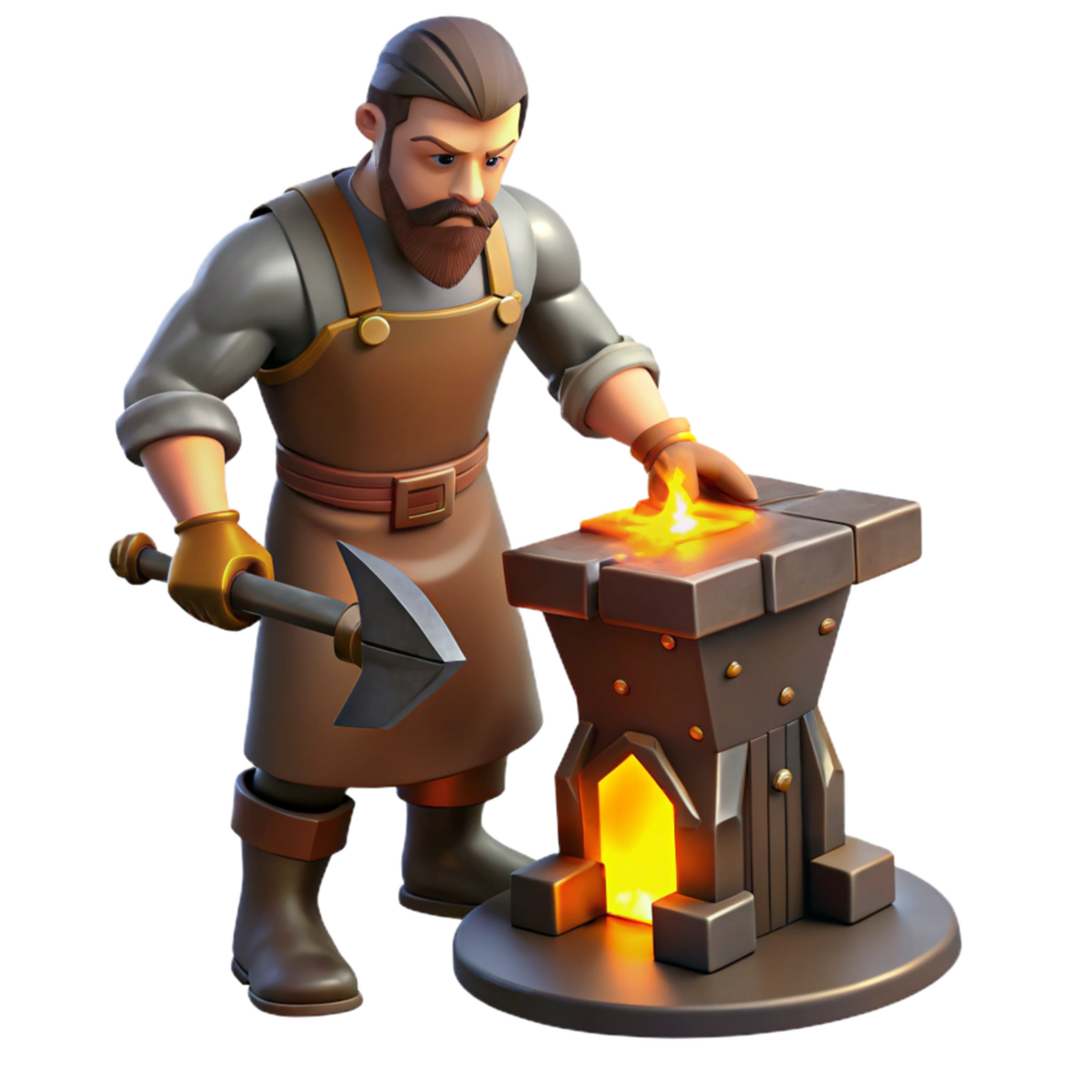 stunning minimalist impressive minimalist 3D Render Blacksmith at Work high resolution detailed png