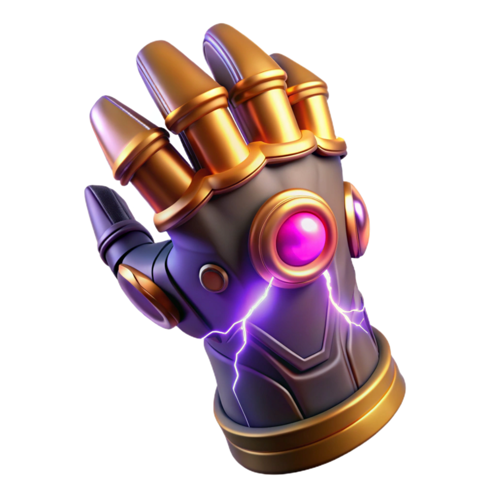 3D Render of Powerful Gold and Purple Gauntlet png