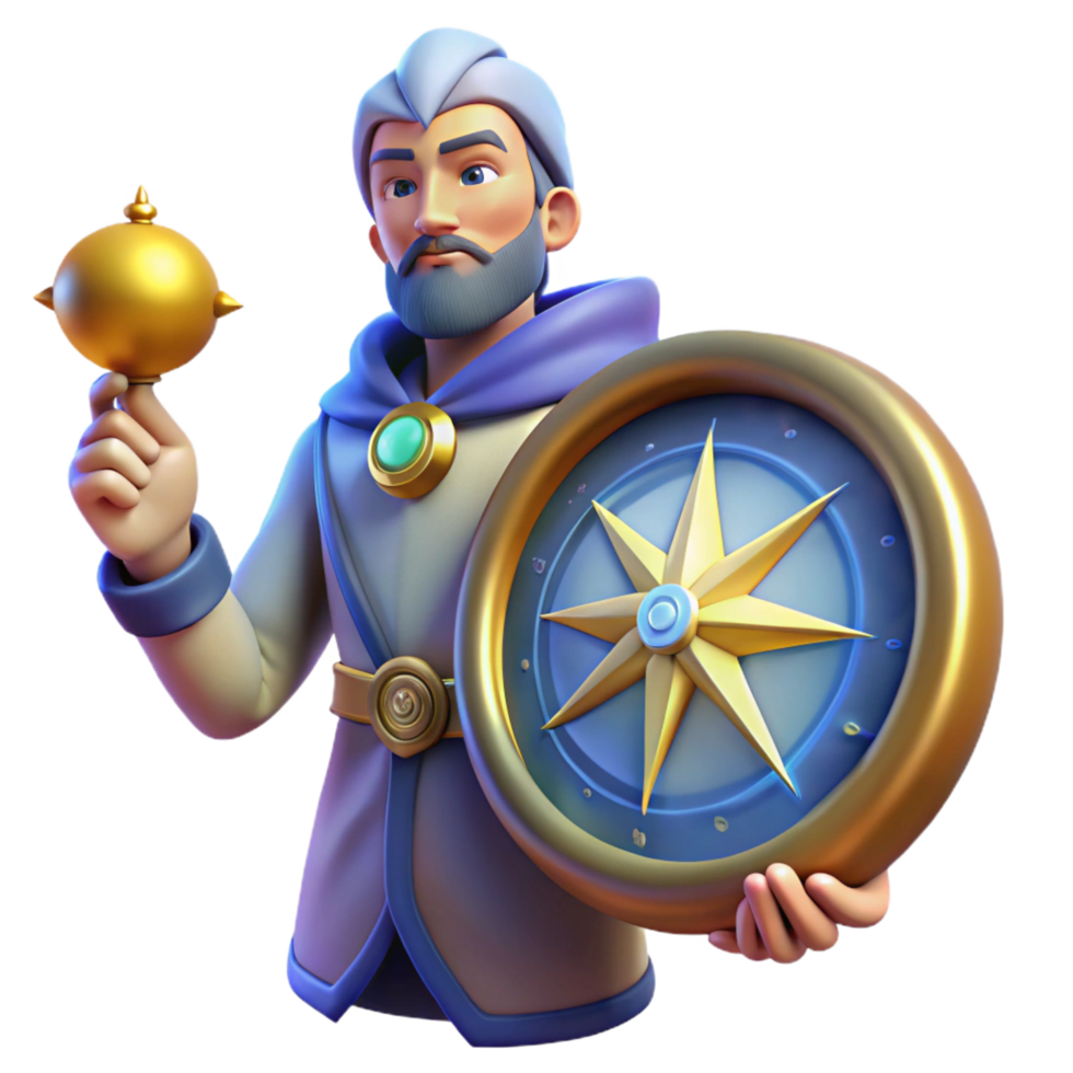 3D Illustration Wise Mage with Compass png