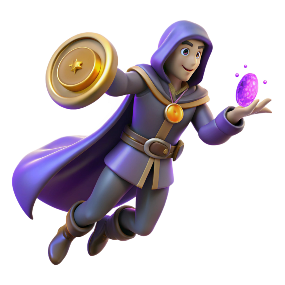 stunning artistic serene creative 3D Render Young Wizard Flying high quality exclusive png