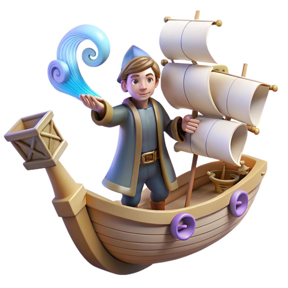 extraordinary traditional vibrant classic 3D Cartoon Boy Sailor on a Ship Illustration authentic high resolution png