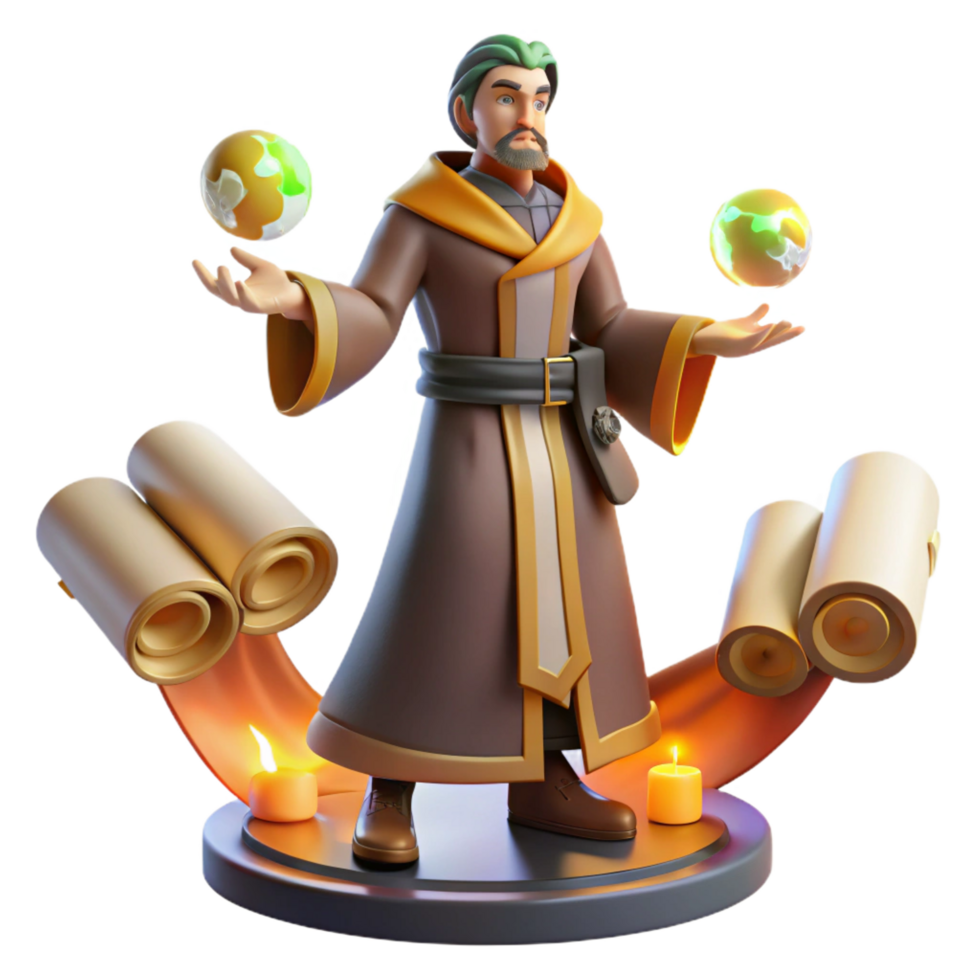 wonderful traditional impressive modern 3D Render Wizard with Scrolls premium 4K png
