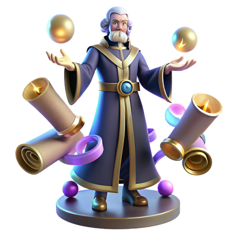 stunning artistic stunning modern 3D Render Wizard with Scrolls genuine premium png