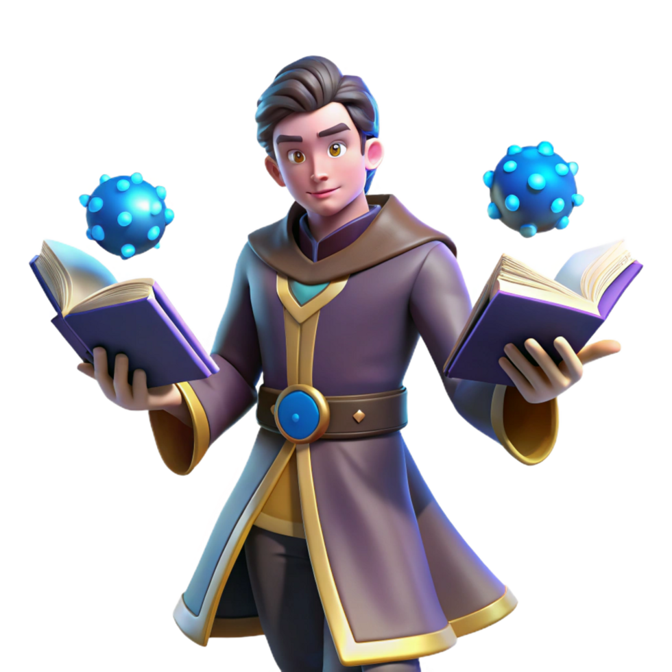 wonderful modern vibrant artistic Young Wizard 3D Illustration authentic high resolution png