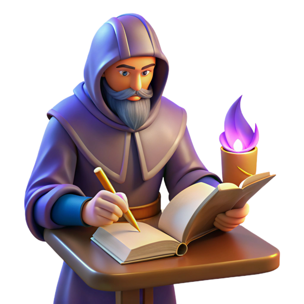 magnificent abstract wonderful rustic Wizard Writing in Book 3D Illustration authentic genuine png