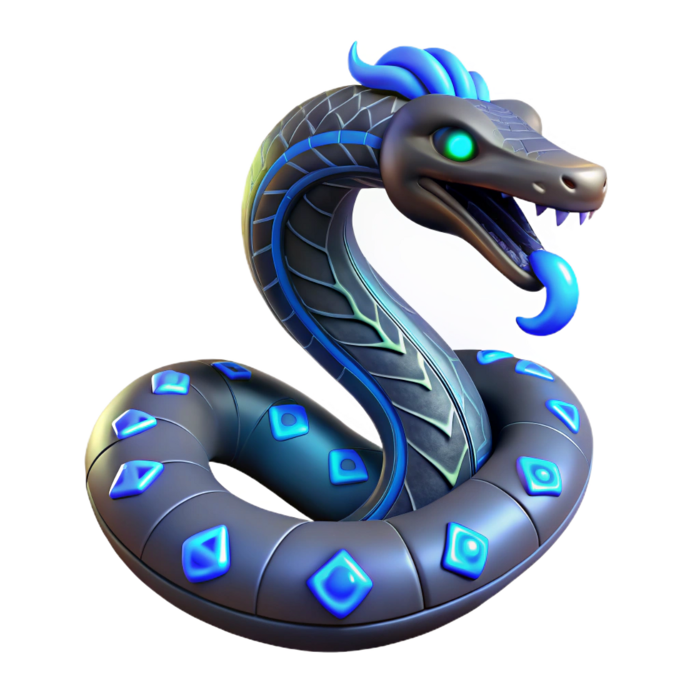 3D Render of a Dark Blue Cyber Snake png