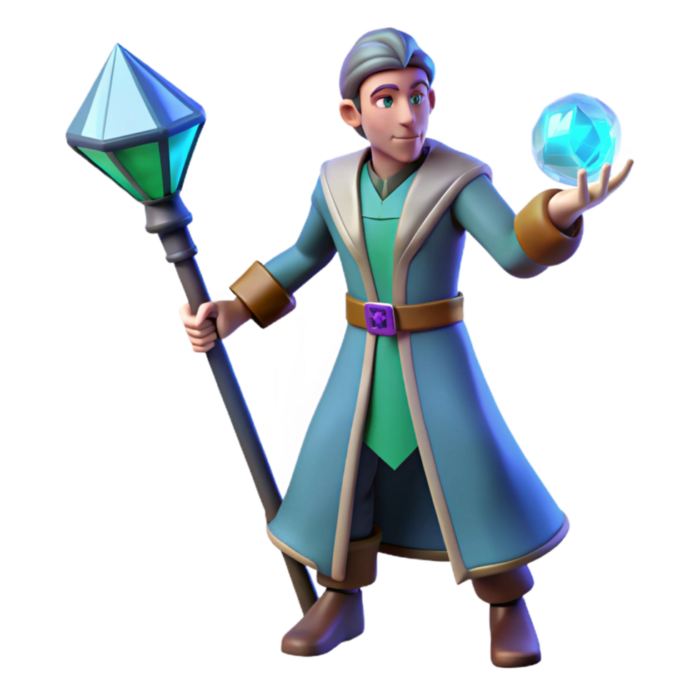 wonderful vintage vibrant rustic Wizard 3D Render, Fantasy Mage Illustration high quality 4K png