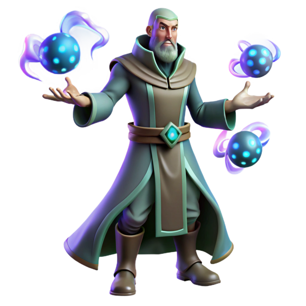 extraordinary abstract stunning classic 3D Illustration Wizard Juggling Magic Orbs high quality premium png