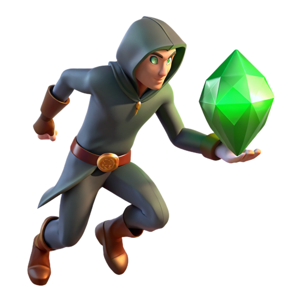 serene traditional serene creative 3D Render Green Gem Fantasy Character high quality original png