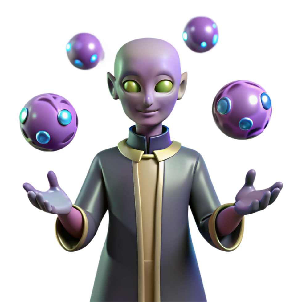 beautiful minimalist magnificent contemporary 3D Render Alien Juggler authentic exclusive png