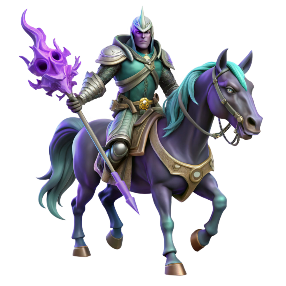 serene artistic extraordinary traditional Fantasy Knight on Horseback 3D Render authentic original png