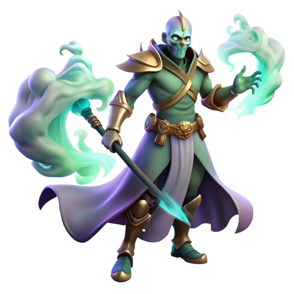 Fantasy 3D Render of a Green Robed Mage png