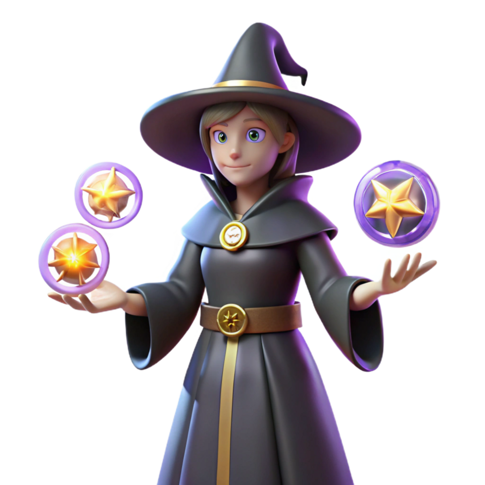 magnificent abstract serene creative 3D Render Young Witch Fantasy Illustration premium premium png