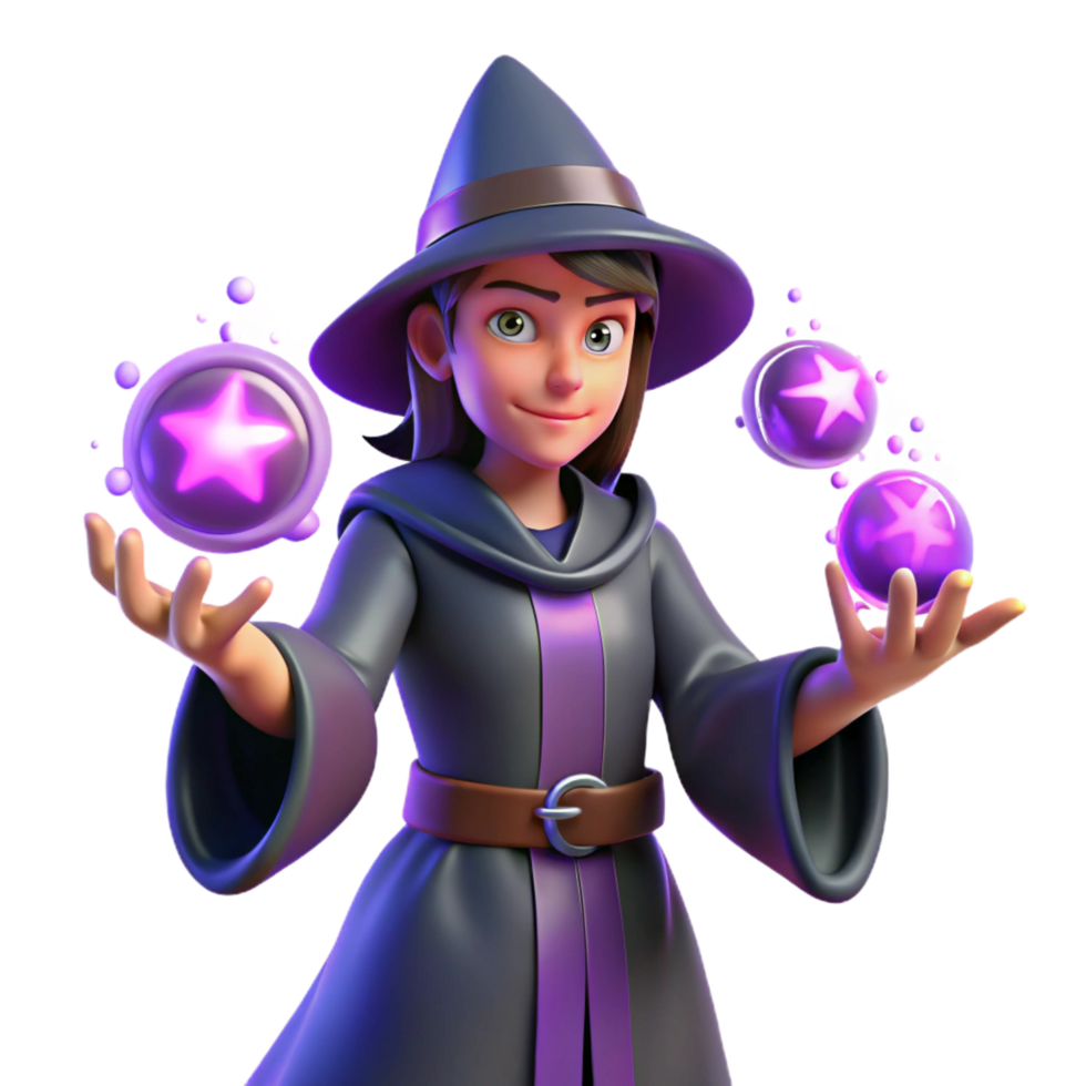 dramatic abstract vibrant vintage 3D Render Young Witch Magic exclusive authentic png