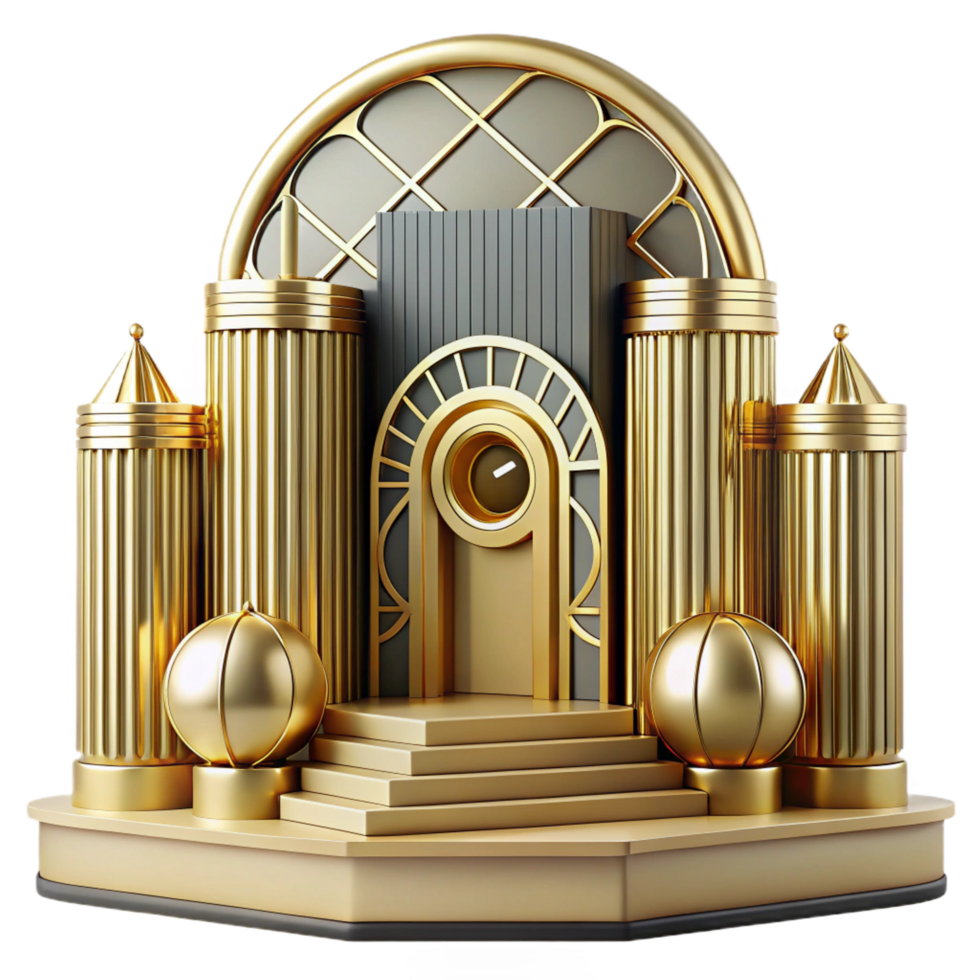 elegant traditional vibrant modern Golden Art Deco 3D Render detailed exclusive png