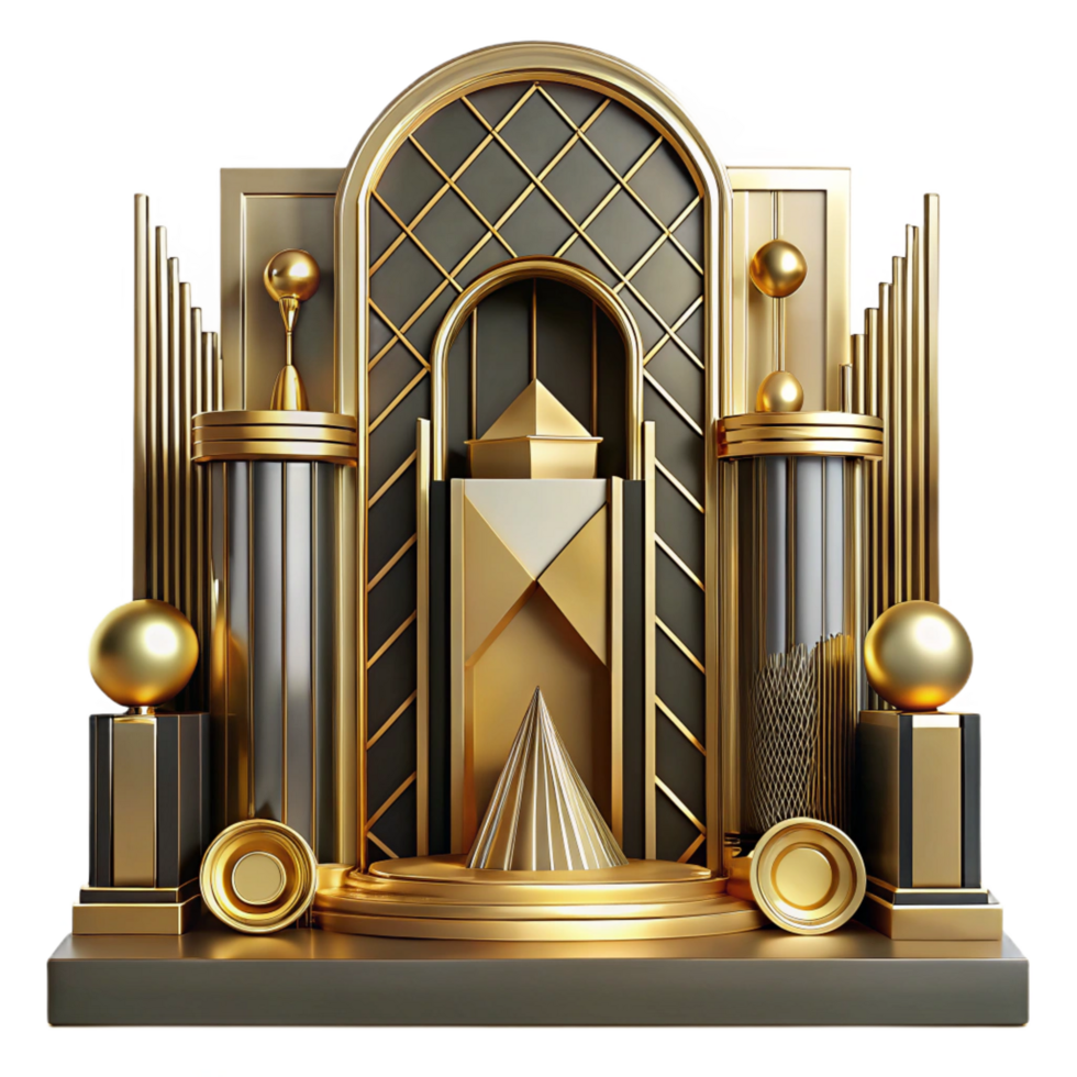 vibrant minimalist dramatic classic Golden Geometric 3D Illustration high quality premium png
