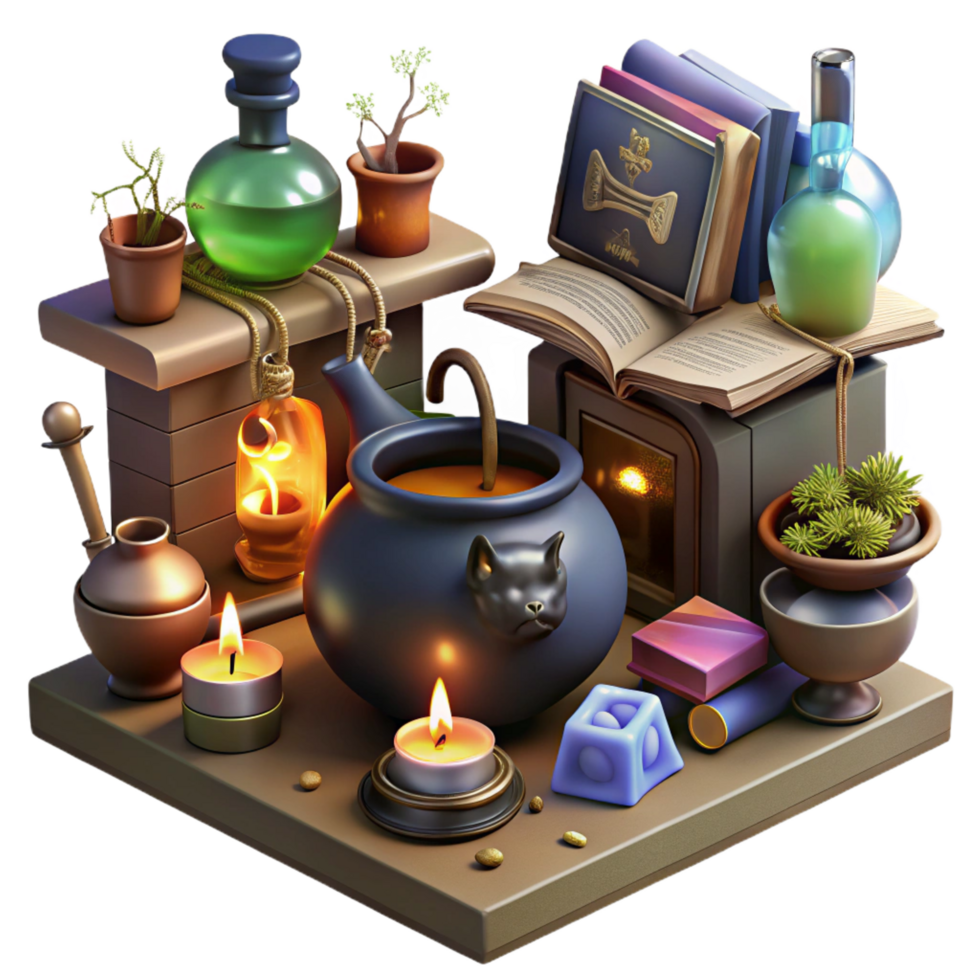 wonderful artistic serene minimalist Cozy Witchcraft 3D Render detailed premium png
