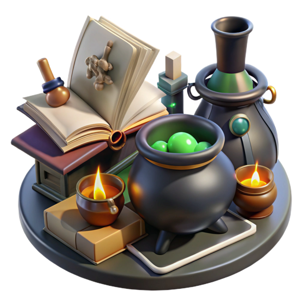 3D Render Magical Potion Brewing Setup png