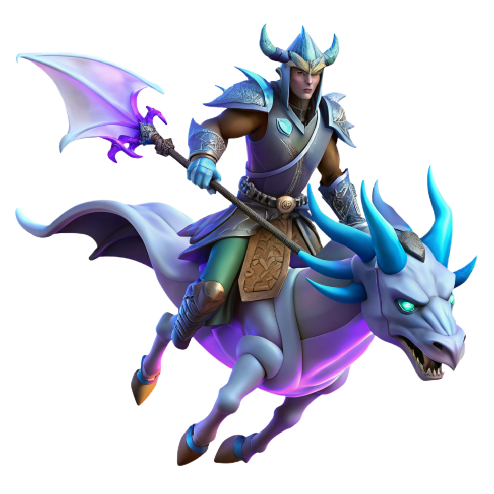 stunning modern wonderful classic Fantasy Knight on Dragon Mount 3D Illustration original authentic png