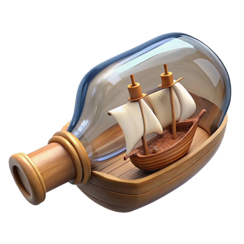 beautiful rustic stunning creative 3D Render Ship in a Bottle Illustration detailed genuine png