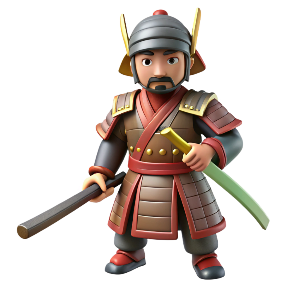 dramatic rustic serene abstract 3D Cartoon Warrior Illustration detailed 4K png