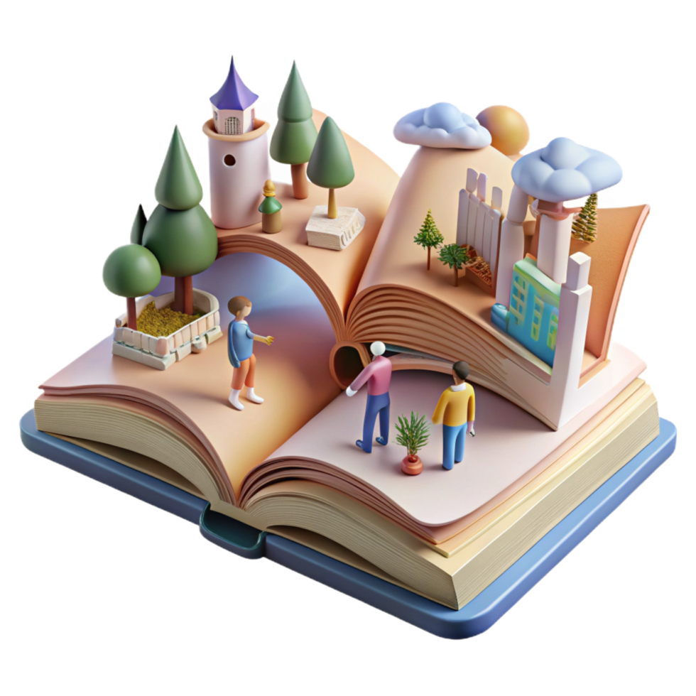 3D Book Illustration Miniature Worlds of Nature and Industry png