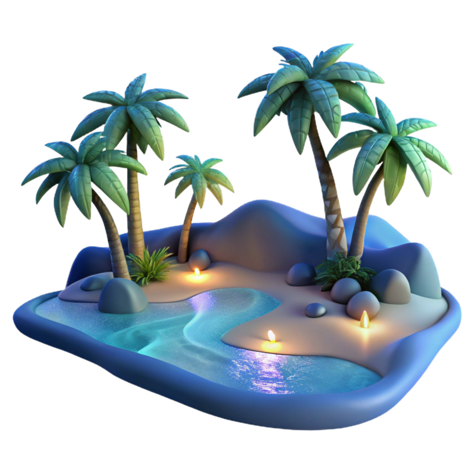 impressive abstract stunning minimalist Tropical Island 3D Render exclusive detailed png