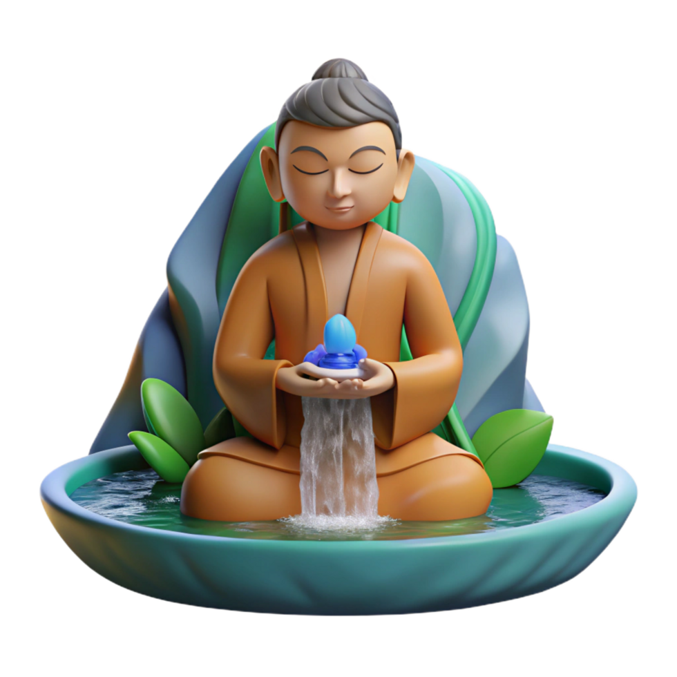 beautiful modern wonderful abstract 3D Render Peaceful Buddha Miniature Fountain high resolution 4K png