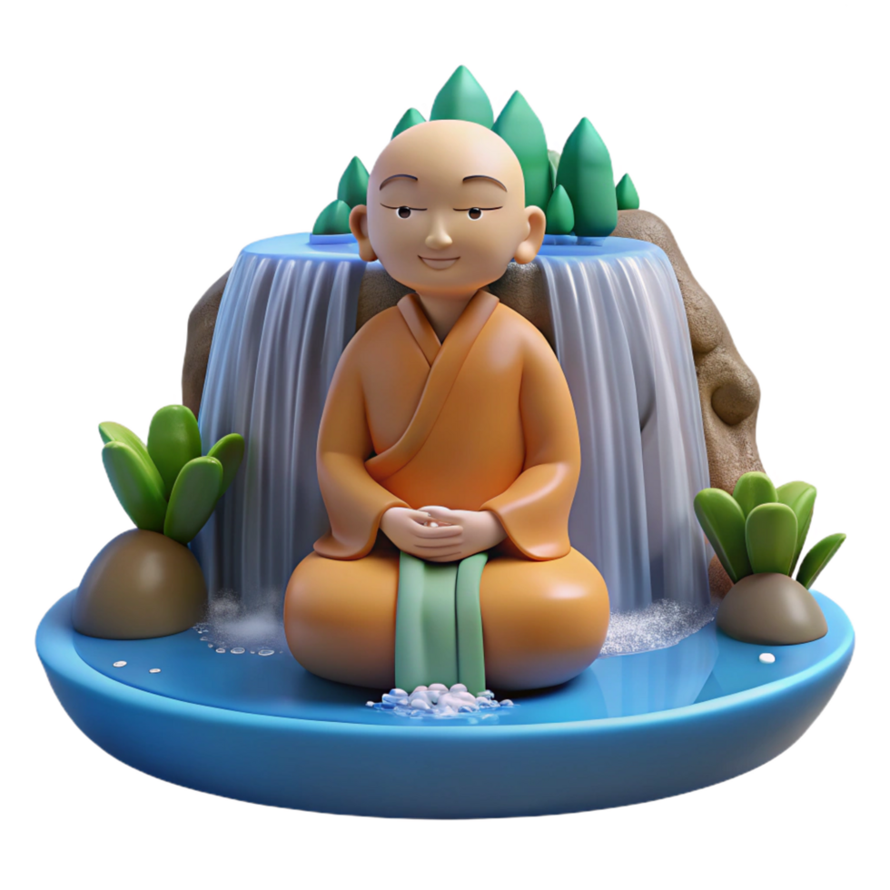 wonderful creative stunning vintage 3D Monk Waterfall Illustration professional exclusive png