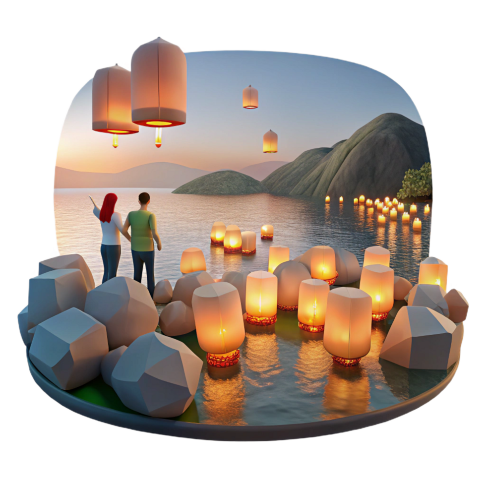 wonderful vintage extraordinary vintage Romantic Sunset Sky Lantern 3D Illustration high resolution authentic png